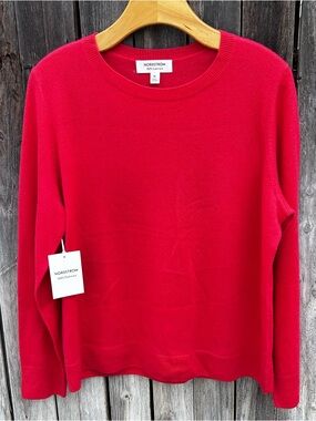 NWT Nordstrom Cashmere Crewneck Sweater Red Hibiscus XL